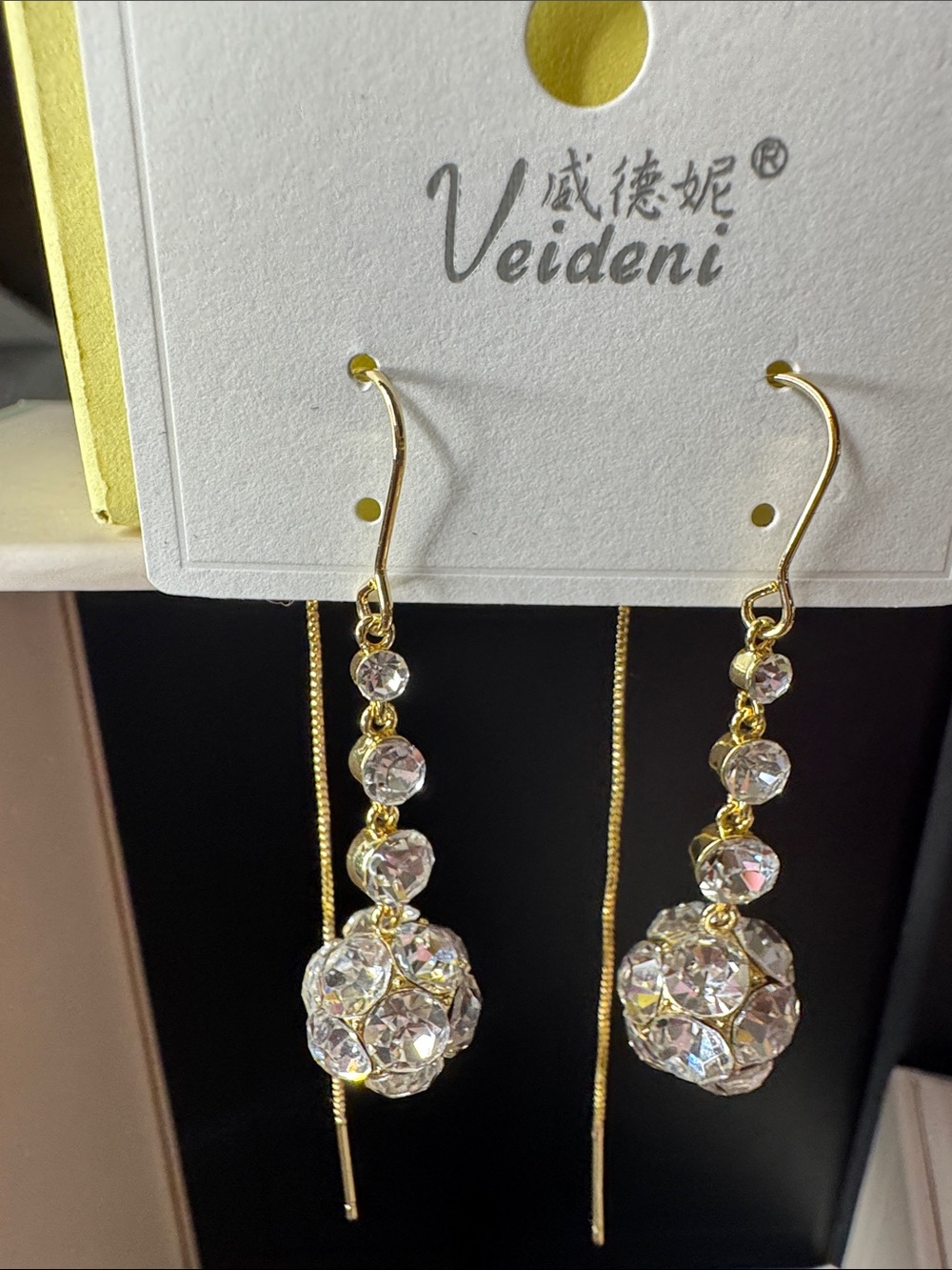 Veideni Gold-Plated Clear Crystal Drop Earrings